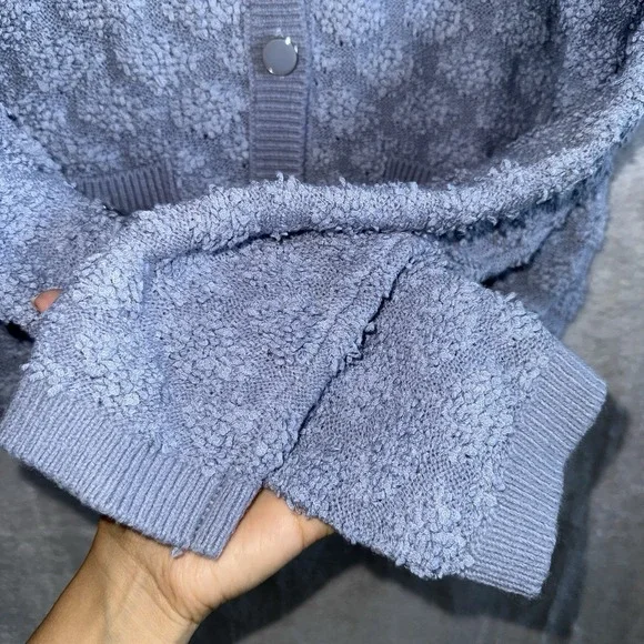 Mng Mango Textured Knit Cardigan Sweater Womens Small Blue Preppy Office Light - Picture 4 of 6
